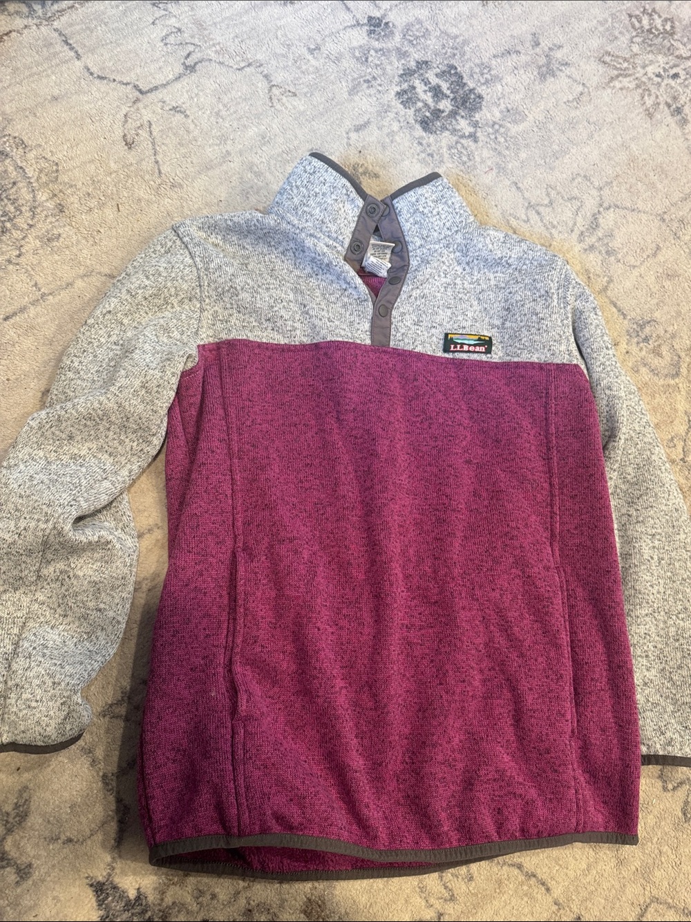Girl's LL Bean Pink And Gray Fleece Pullover Size 14/16